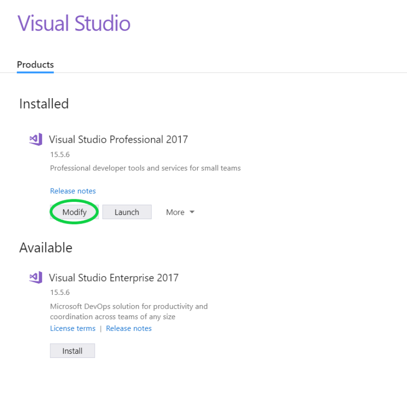 Visual Studio 2017 installer
